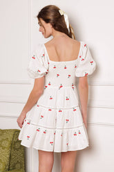SUMMER DAYDREAMS CHERRY EMBROIDERED MINI DRESS